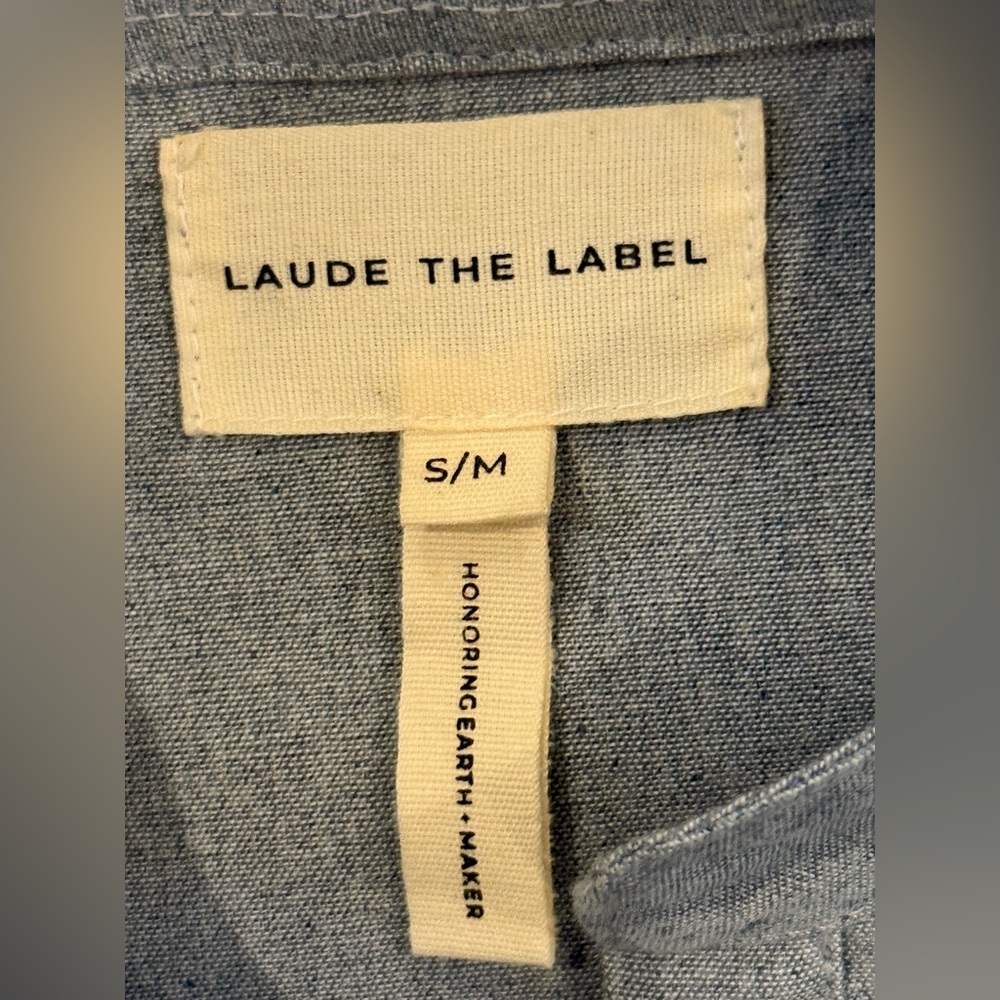 Laude the Label Split Neck Top Oversized Chambray Cotton Shirt Size S/M - Picture 7 of 8